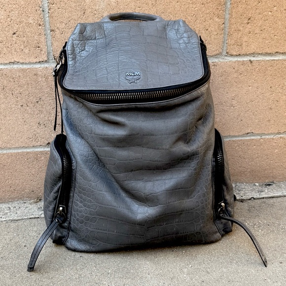 MCM croc embossed large leather rucksack backpack - Picture 1 of 12